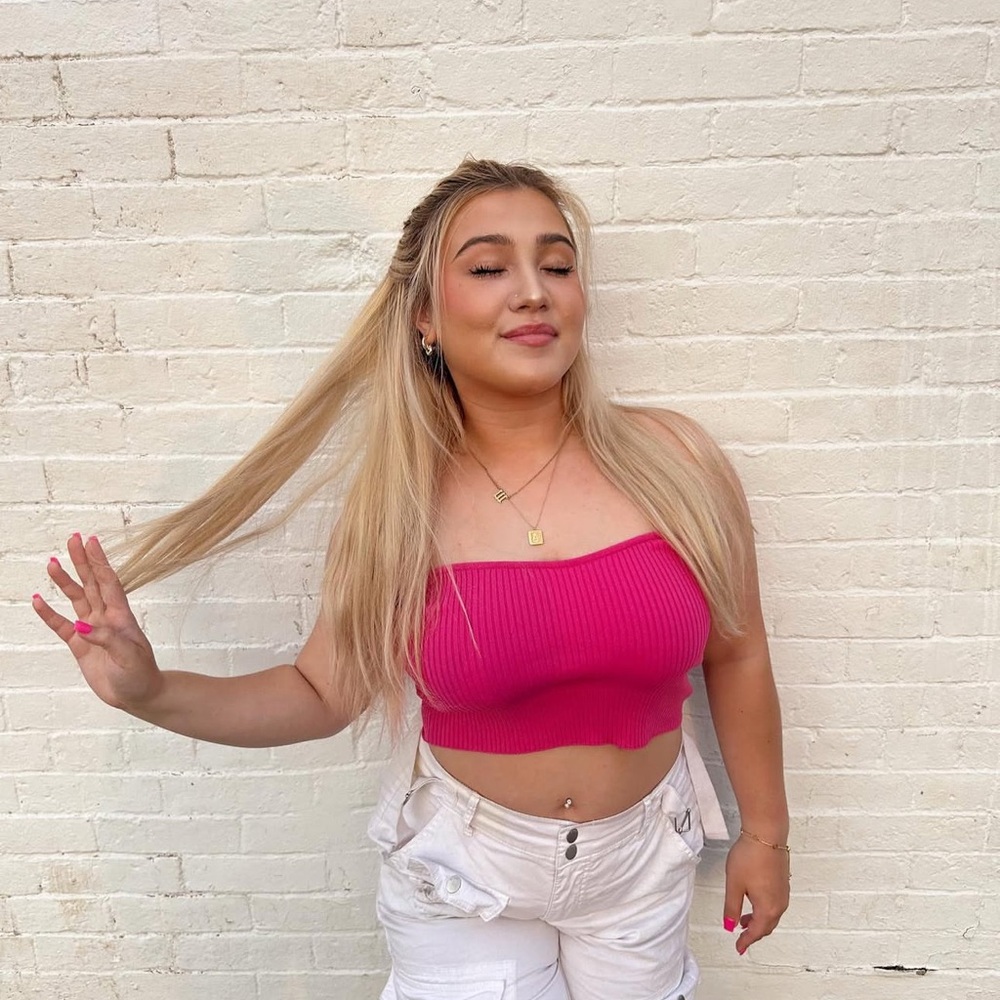 Ribbed hot pink tube top